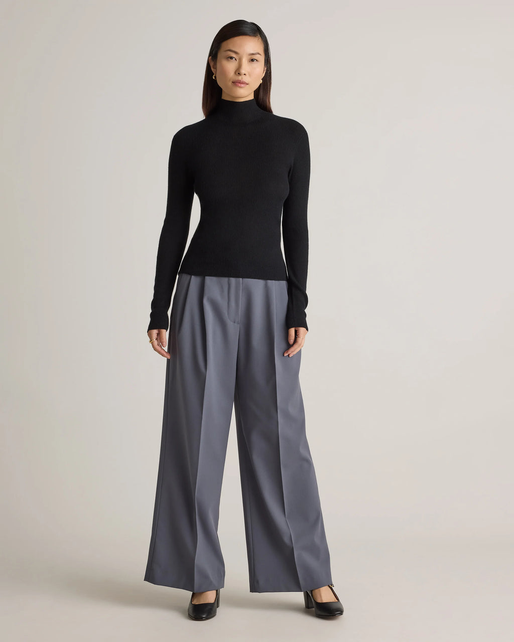 Featherweight Cashmere Ribbed Mockneck Sweater - XS / Deep Navy