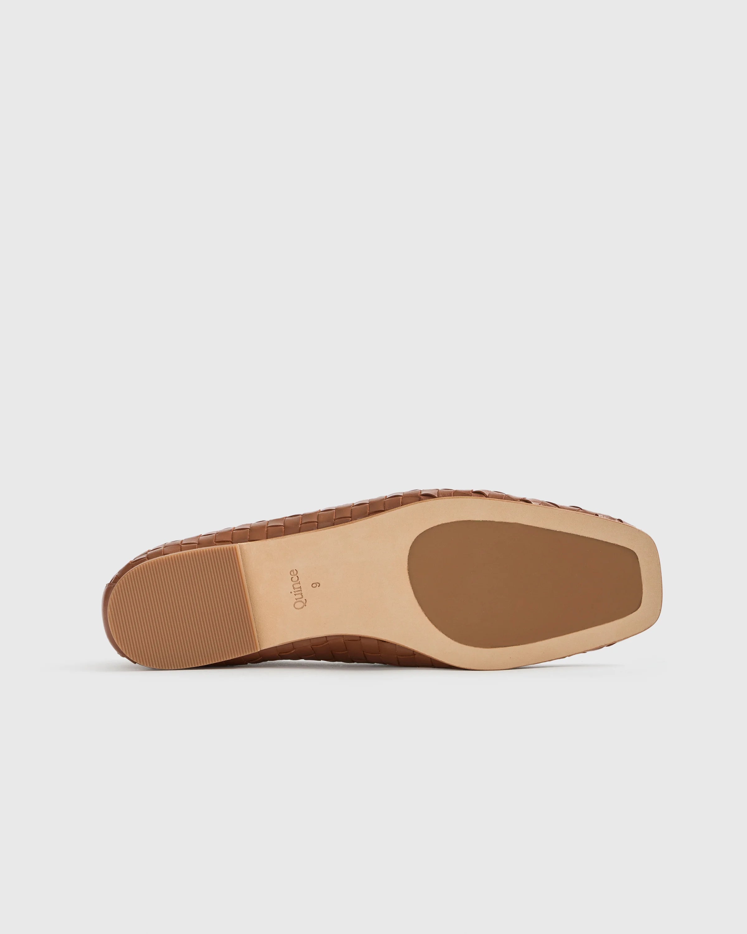 Italian Leather Handwoven Square Toe Ballet Flat - 5 / Cognac Secondary image