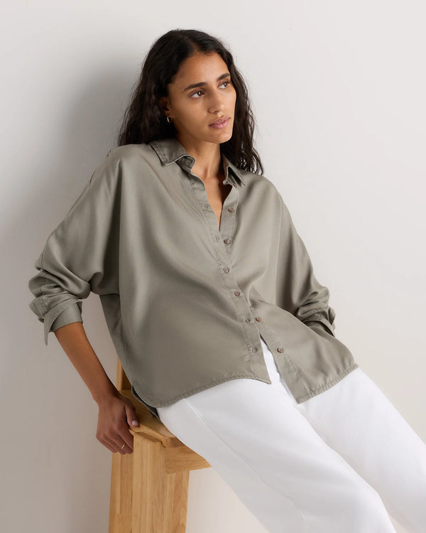 Vintage Wash Tencel Dolman Long Sleeve Shirt - XS / White