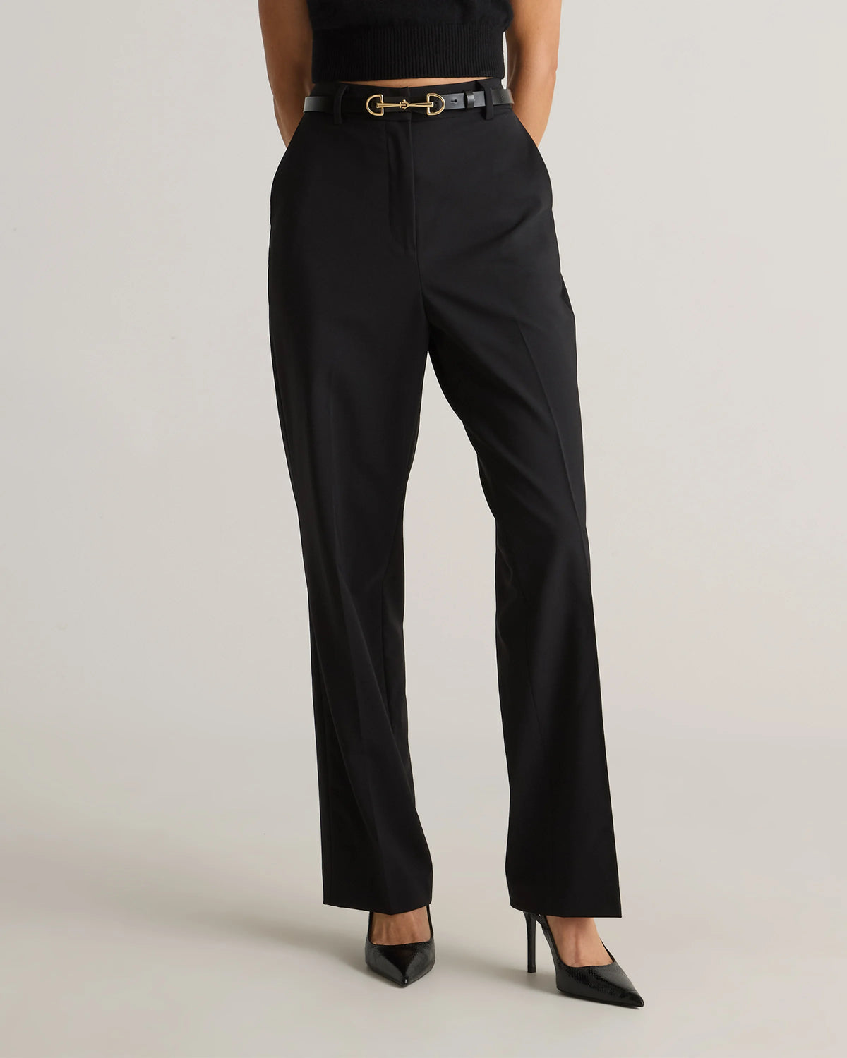 Italian Wool Straight Leg Pants - 0 / Black Main image