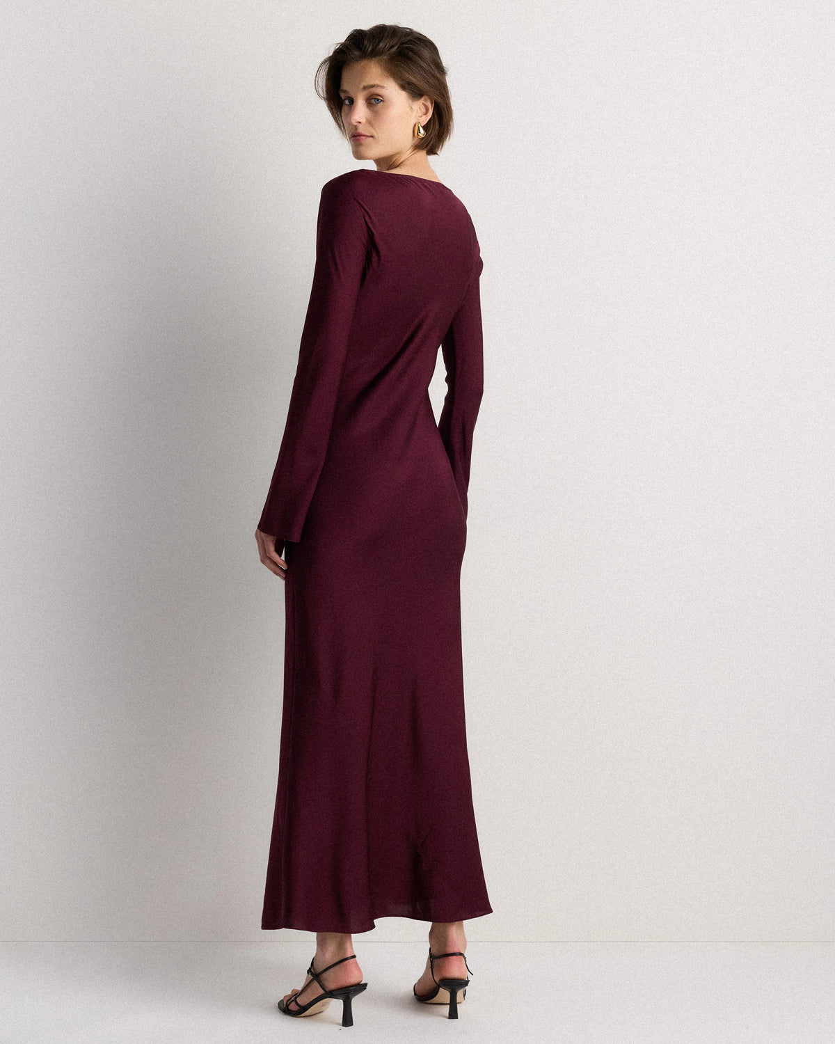 Washable Stretch Silk Long Sleeve Maxi Dress - XS / Wine Tasting Red