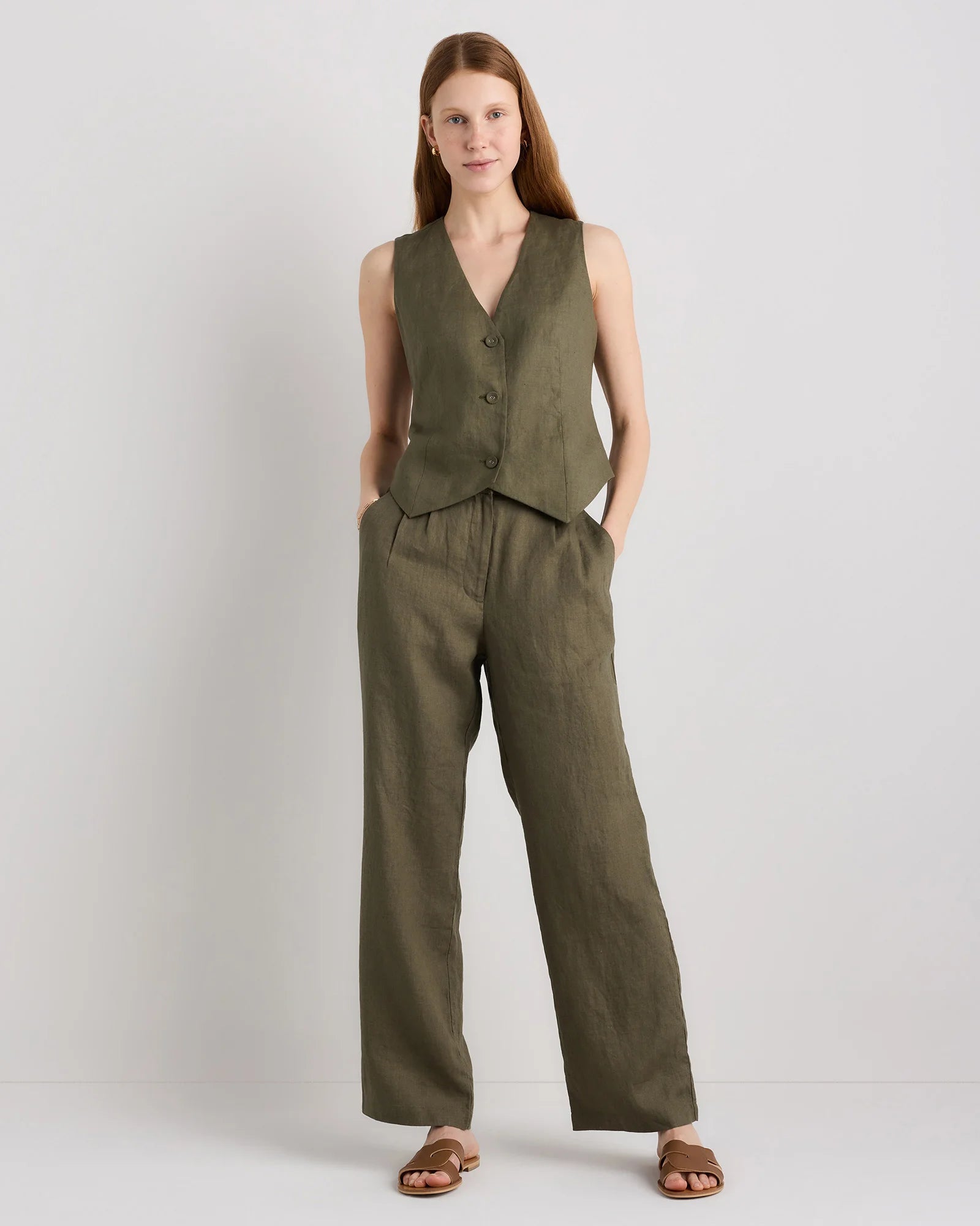 100% European Linen Pleated Trouser - 0 / Bayberry Olive Secondary image