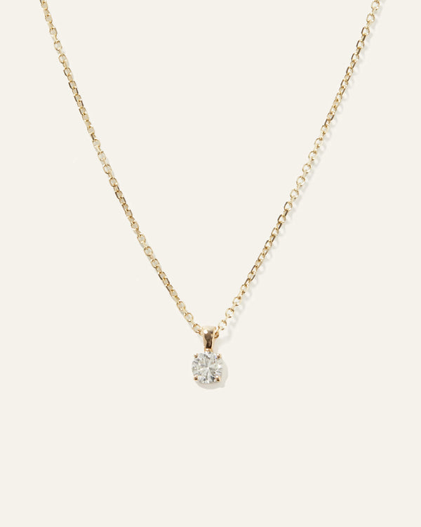 14k Gold Natural Diamond Solitaire Necklace - One Size / Yellow Gold