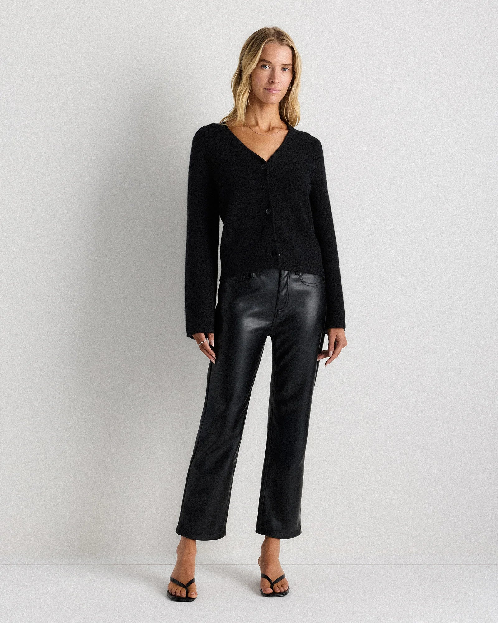 Mongolian Cashmere Structured V-Neck Cardigan - XS / Black Secondary image