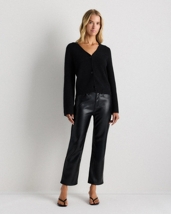 Mongolian Cashmere Structured V-Neck Cardigan - XS / Black