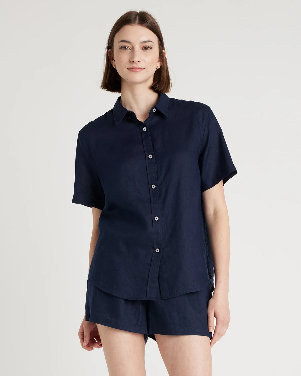 100% European Linen Shorts Pajama Set - XS / French Blue