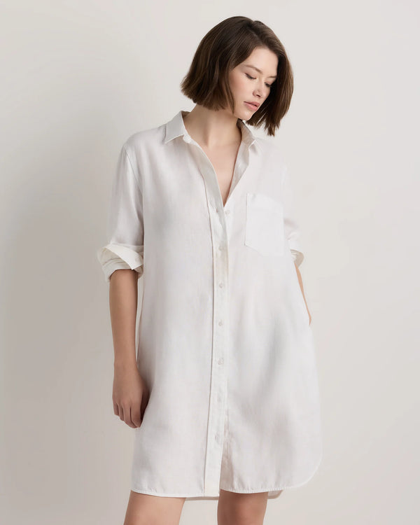 100% European Linen Shirt Dress - XS / Sky Blue Mariner Stripe