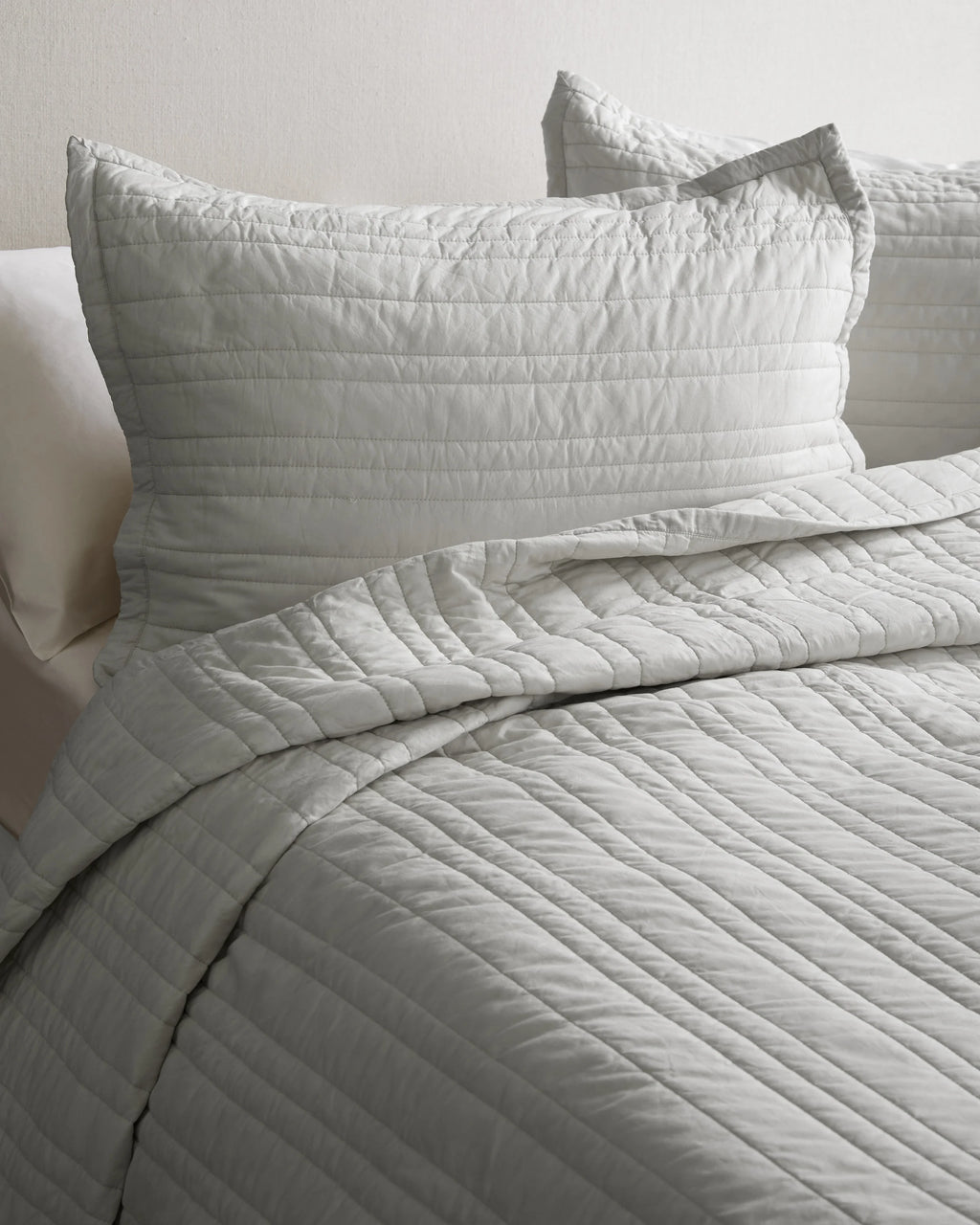 Organic Cotton Stripe Stitch Quilt Set - Twin / White