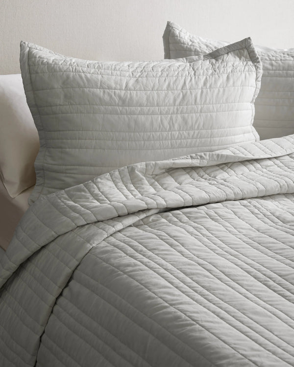 Organic Cotton Stripe Stitch Quilt Set - Twin / White
