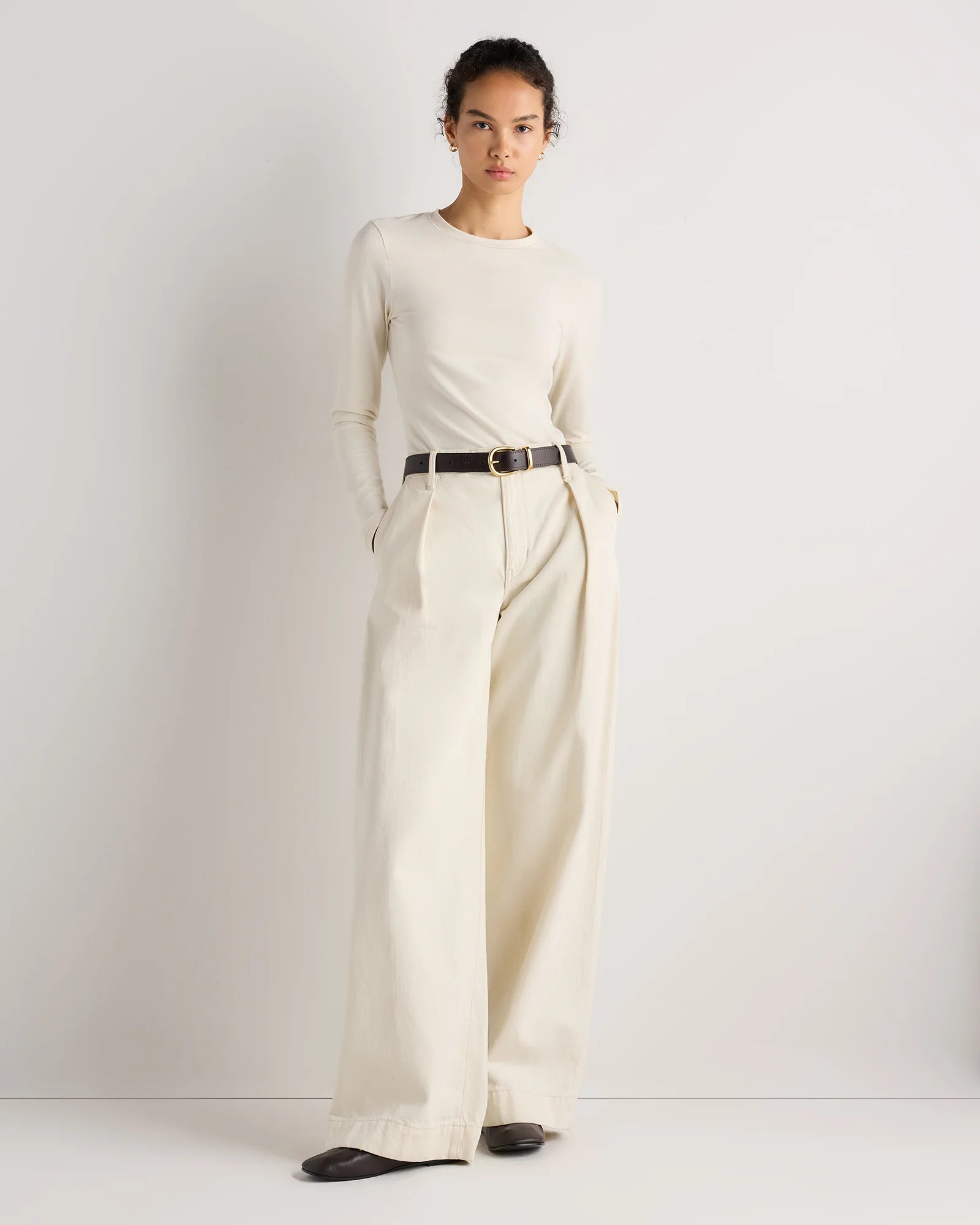 Stretch Cotton Jersey Fitted Long Sleeve T-Shirt - XS / Linen White Secondary image