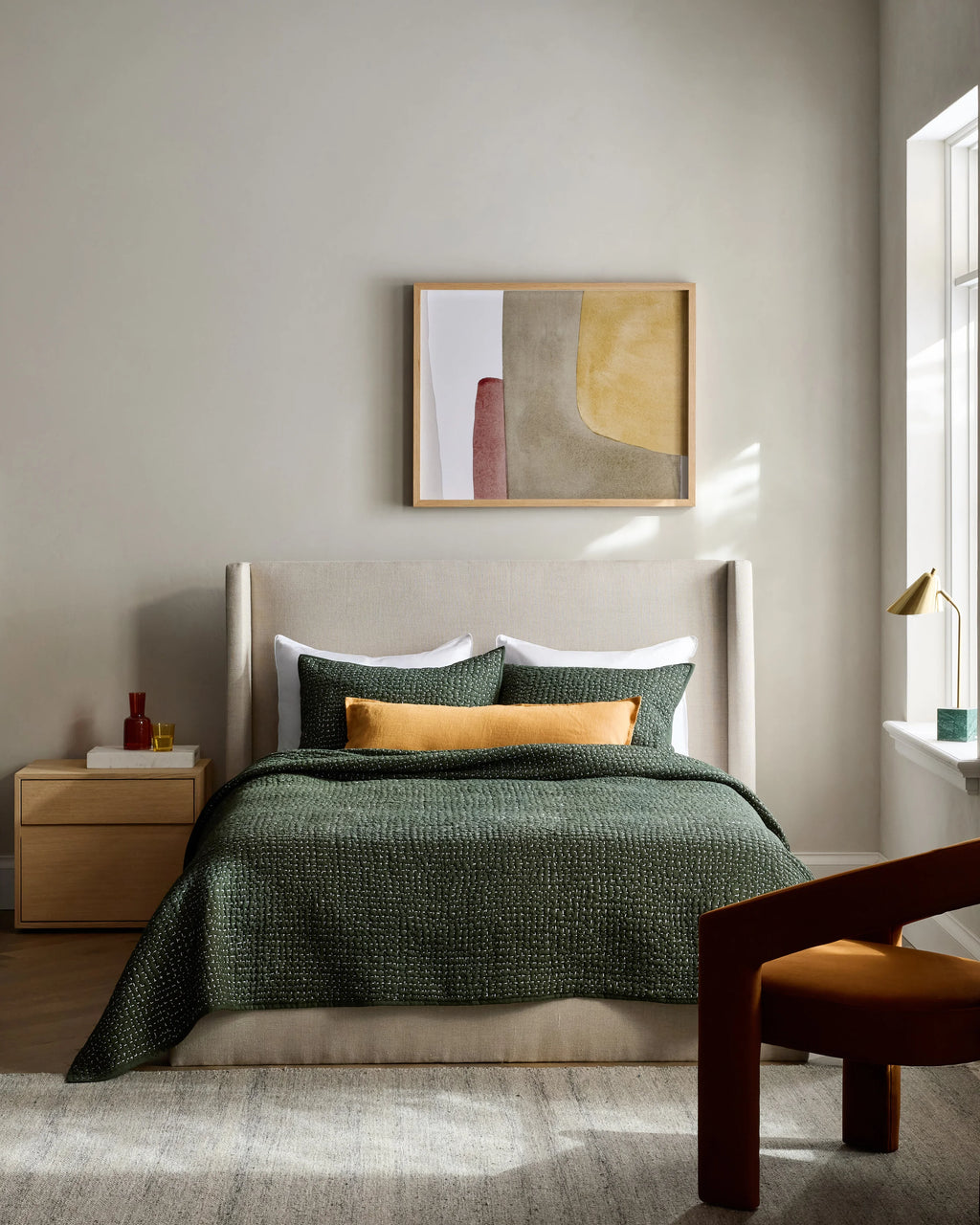 Organic Cotton Hand Stitched Quilt Set - Twin / Stone