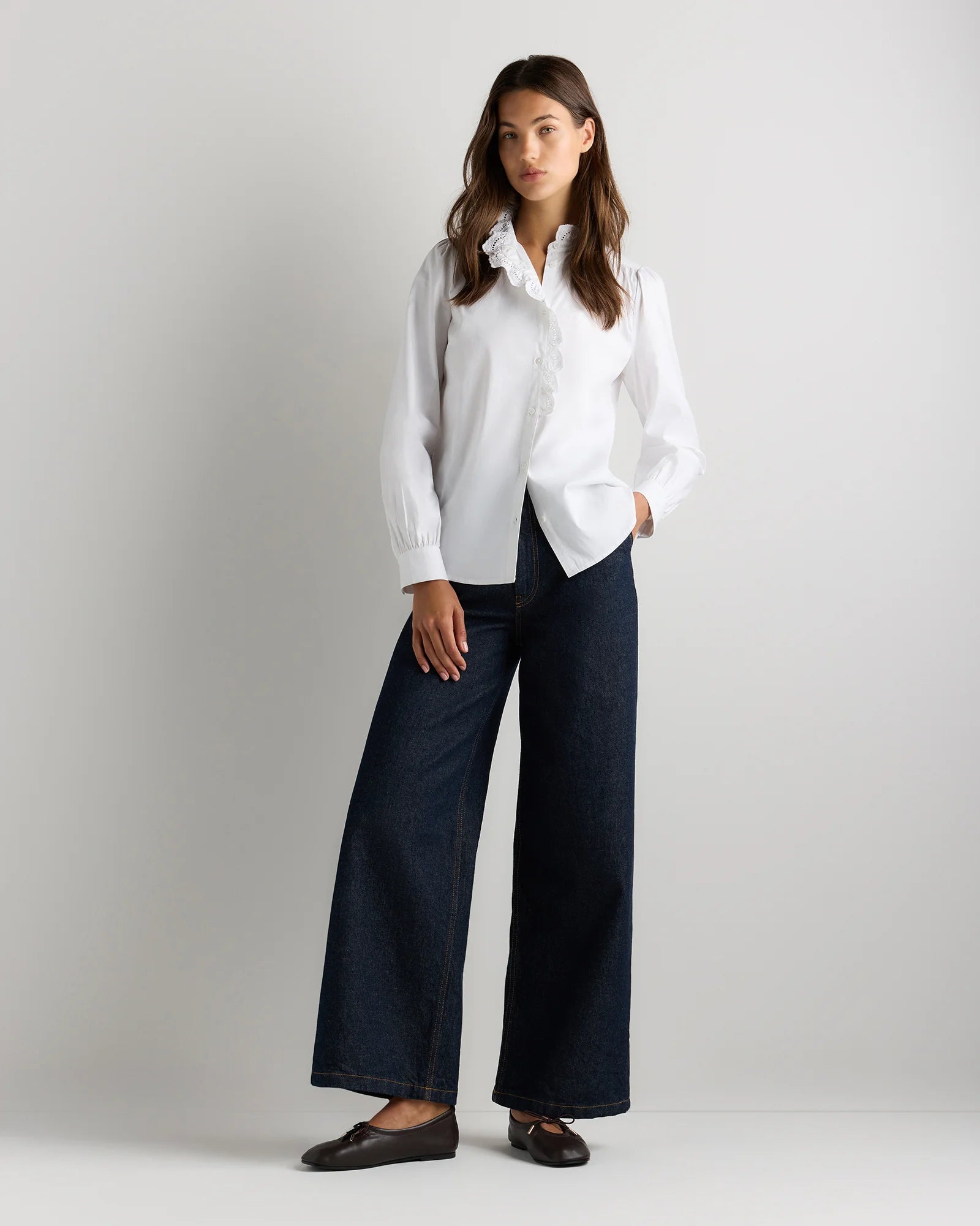 100% Organic Cotton Lace Ruffle Blouse - XS / Classic White Secondary image