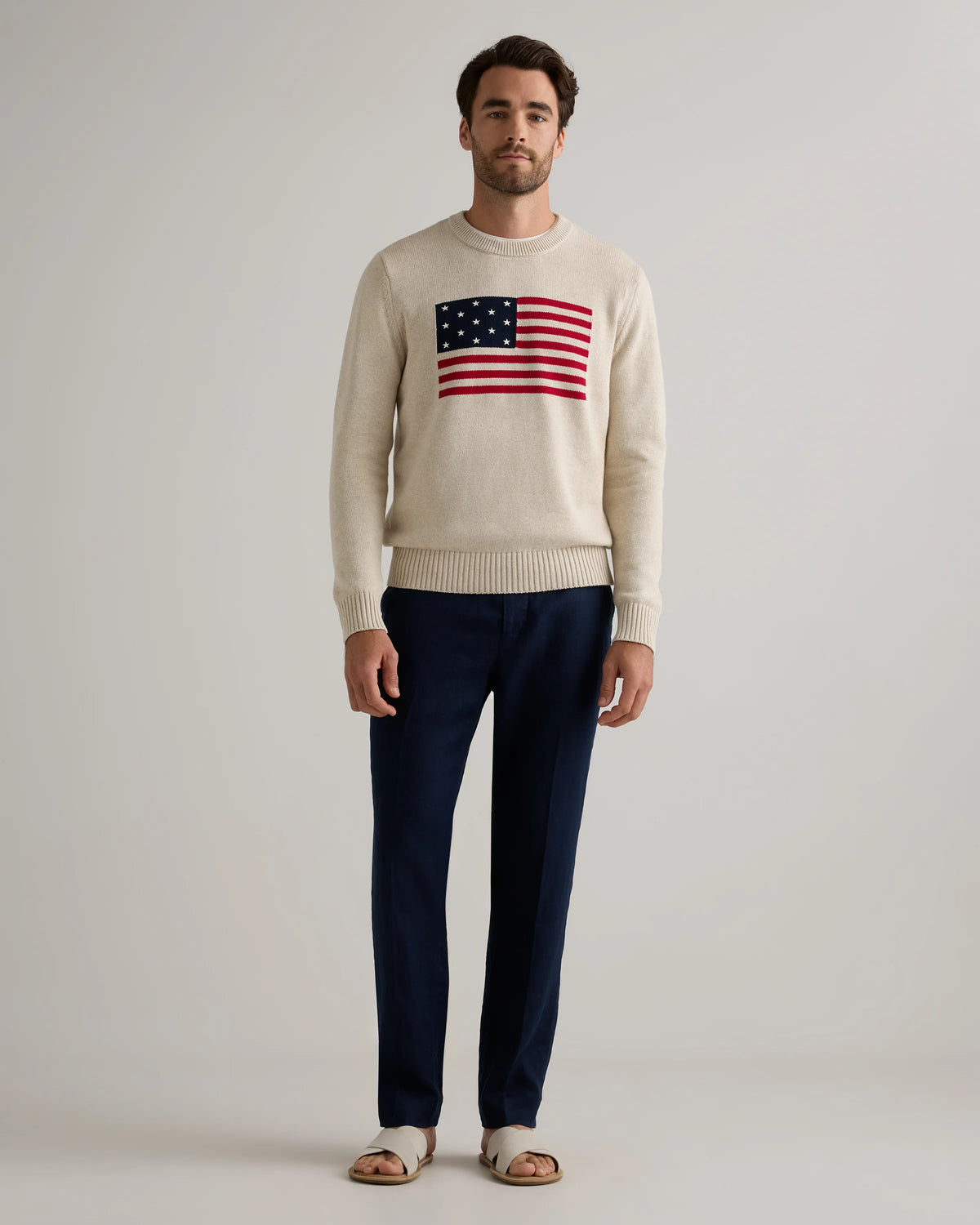 100% Organic Cotton Flag Sweater - S / Speckled Beige Flag
