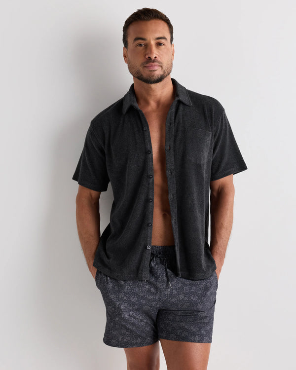 100% Organic Cotton Terry Towel Button Down Polo - S / Heather Charcoal