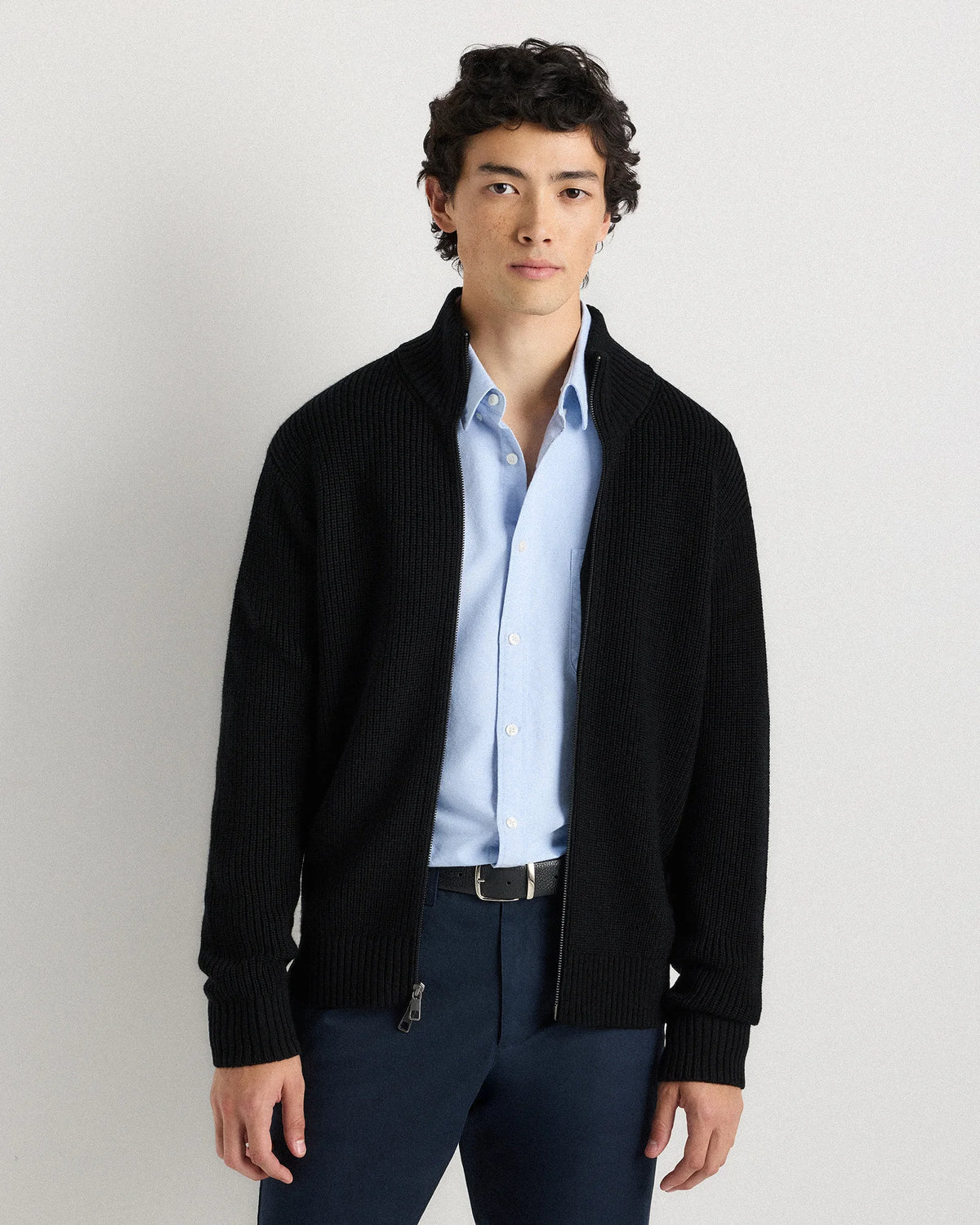 Australian Merino Wool Full Zip Sweater - S / Heather Bone
