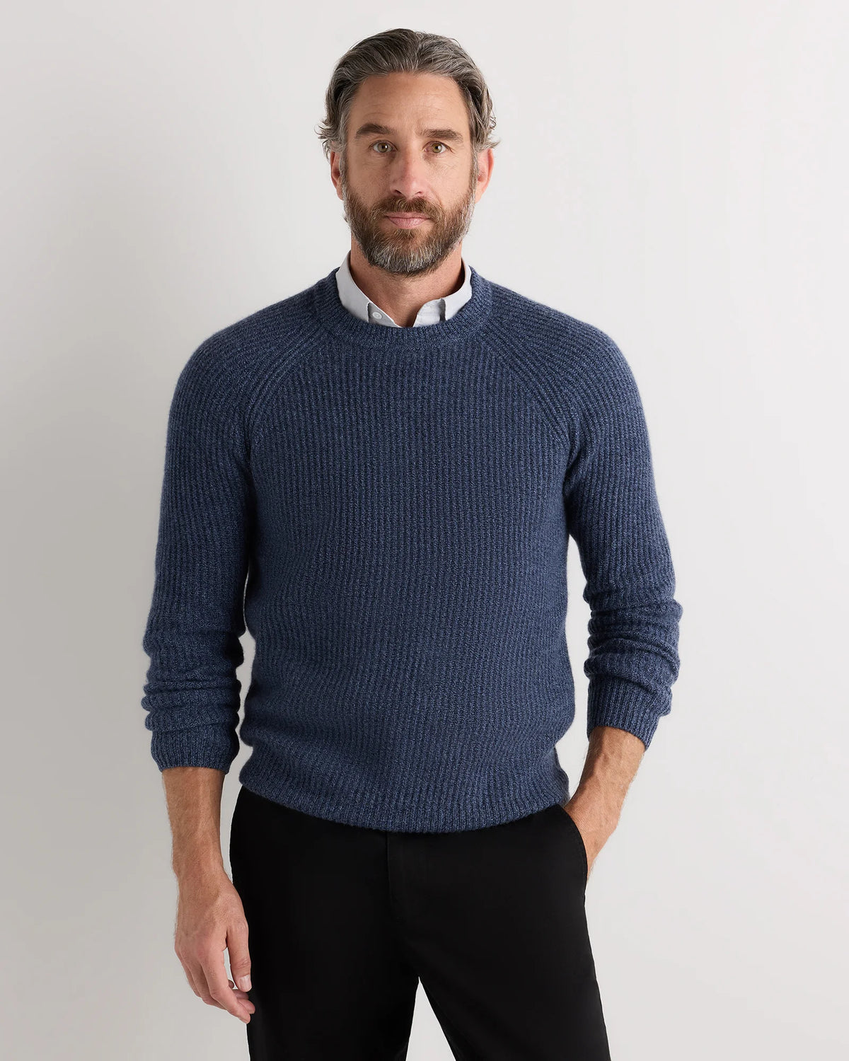 Mongolian Cashmere Fisherman Crewneck Sweater - S / Navy Marl Main image