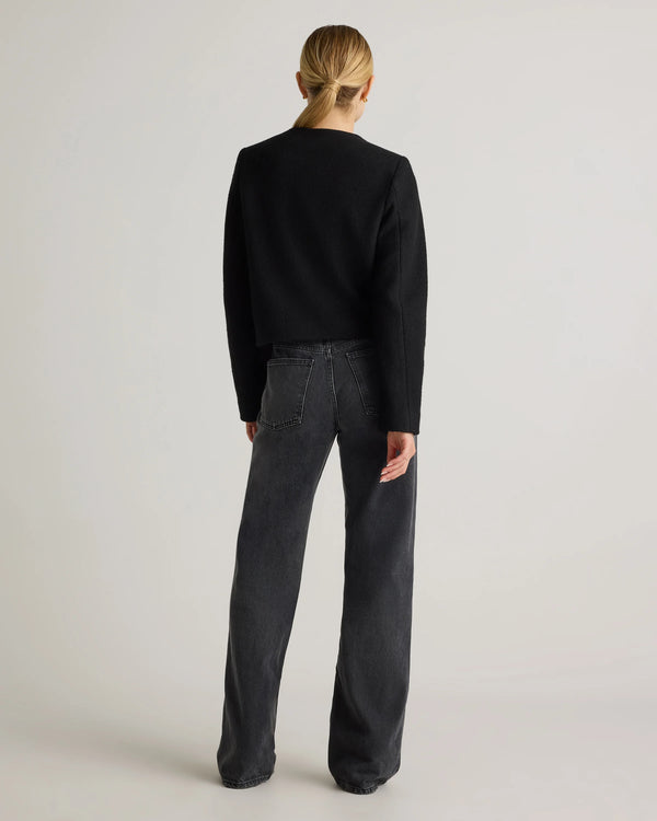100% Merino Wool Collarless Cropped Jacket - XS / Heather Bone