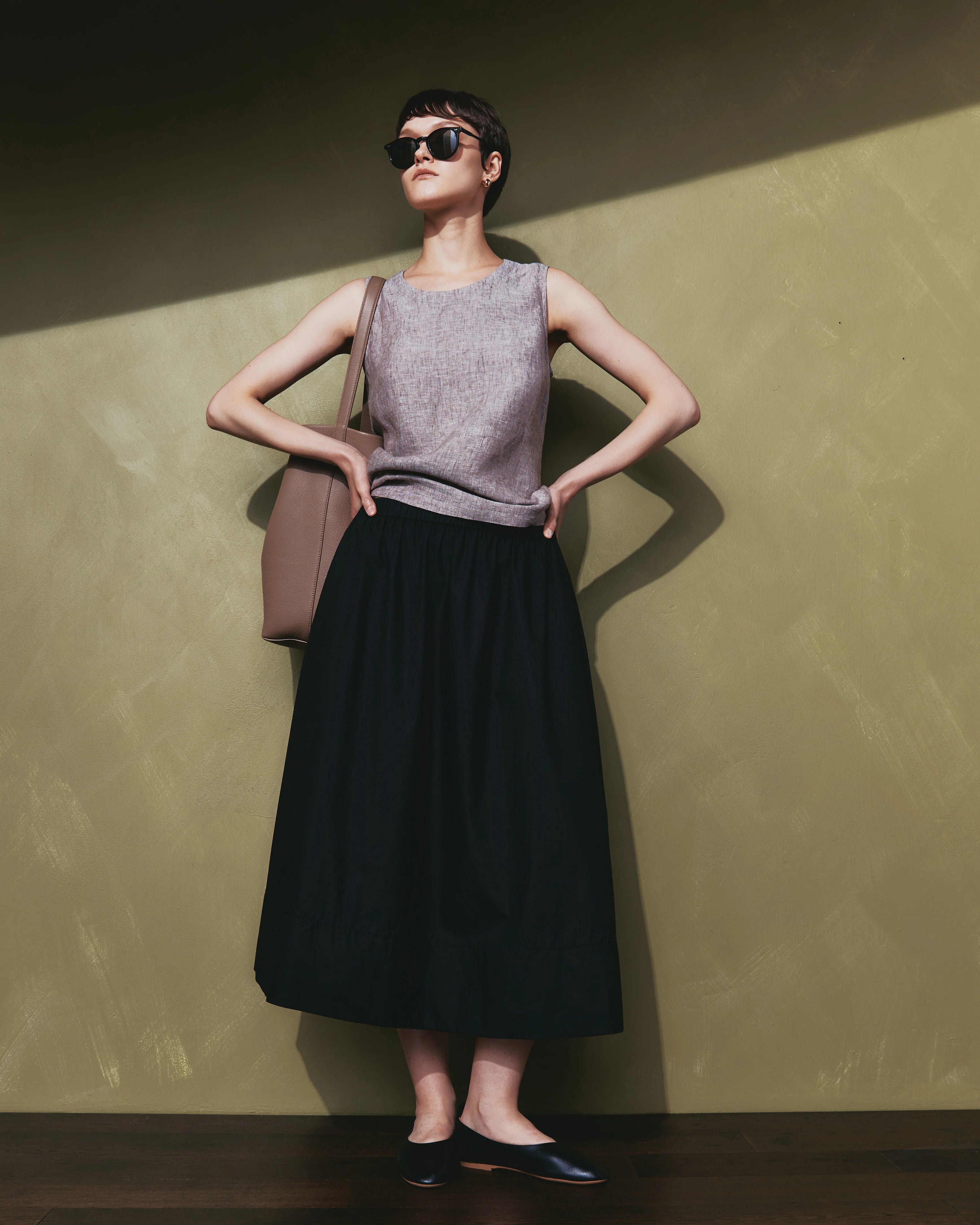 100% Organic Cotton Poplin A-line Maxi Skirt - XS / Black Secondary image