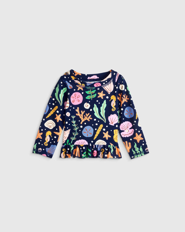 Long Sleeve Ruffle Rash Guard Two-Piece Swimsuit - 6-9M / Poolside Floral