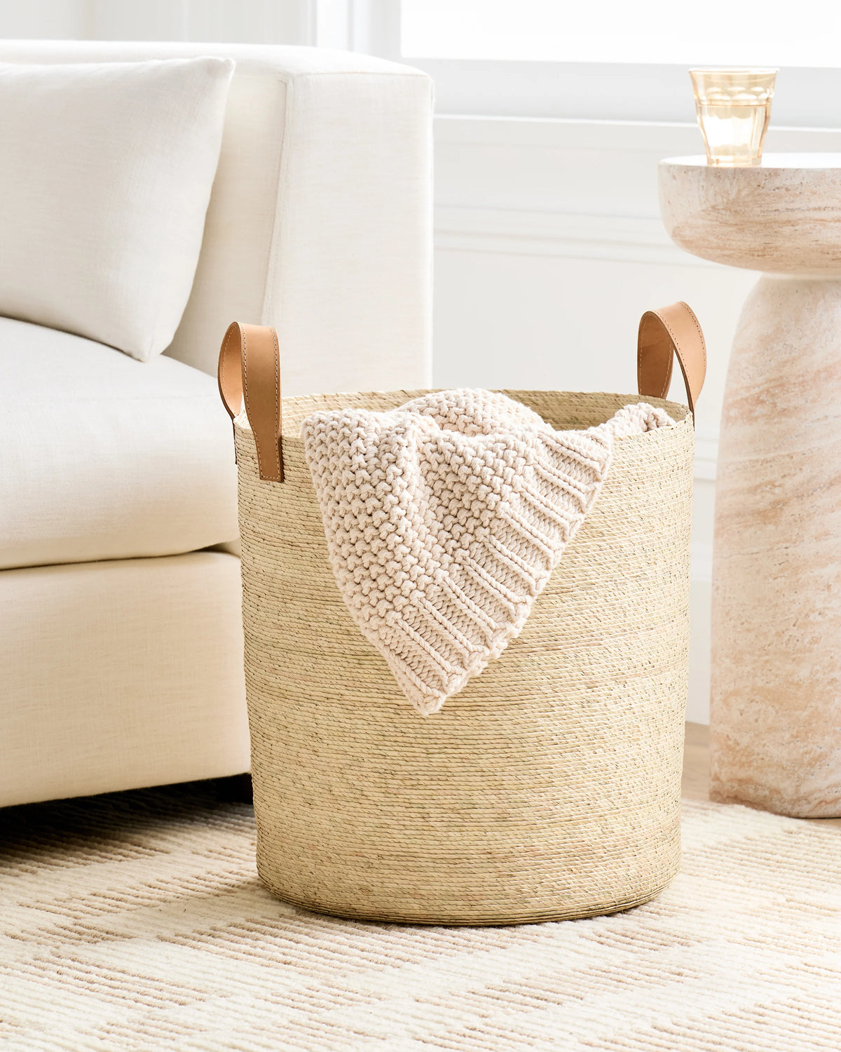 Handwoven Round Palm Baskets (Set of 3) - Set of 3 / Natural Main image