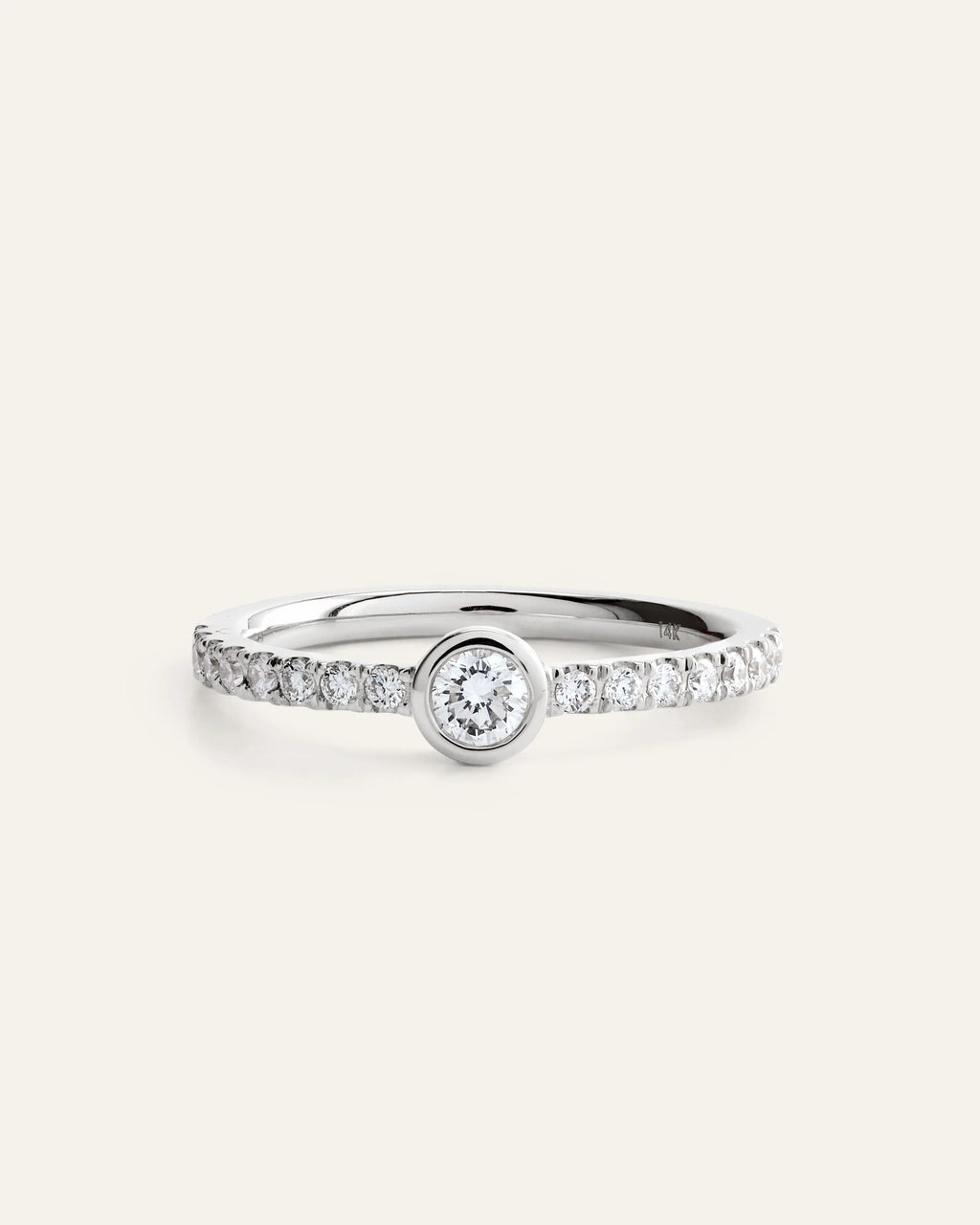 14K Gold Lab Grown Diamond Round Bezel Pave Ring - 4 / Yellow Gold