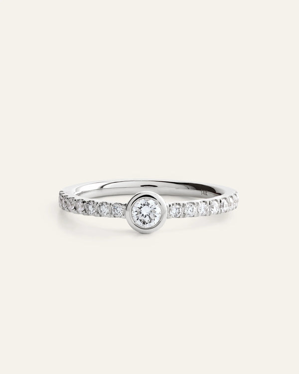 14K Gold Lab Grown Diamond Round Bezel Pave Ring - 4 / Yellow Gold