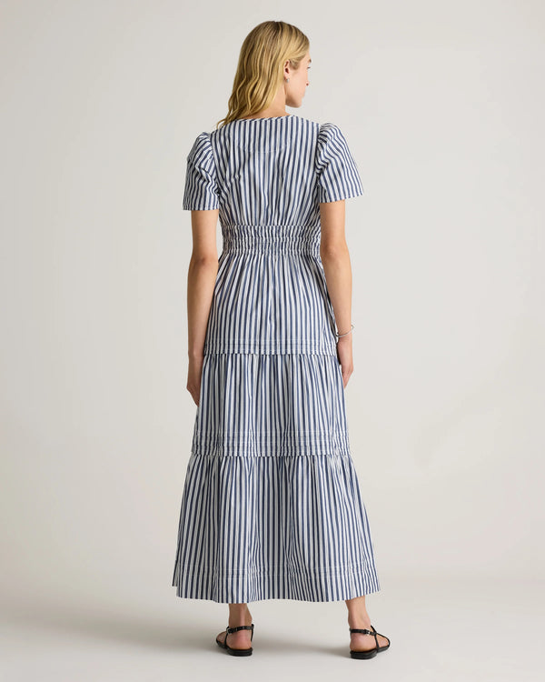 100% Organic Cotton Poplin Tiered Maxi Dress - XS / Riviera Blue Heirloom Floral