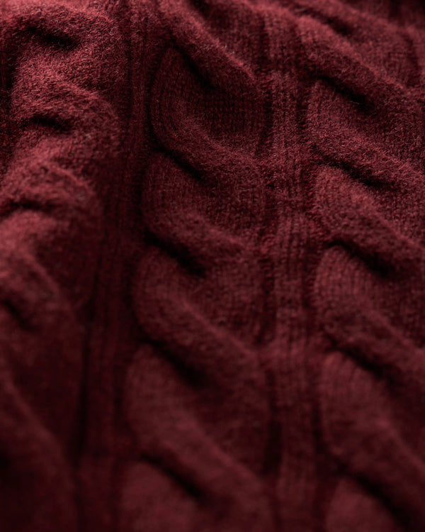 Mongolian Cashmere Shrunken Cable Crewneck Sweater - XS / Varsity Red