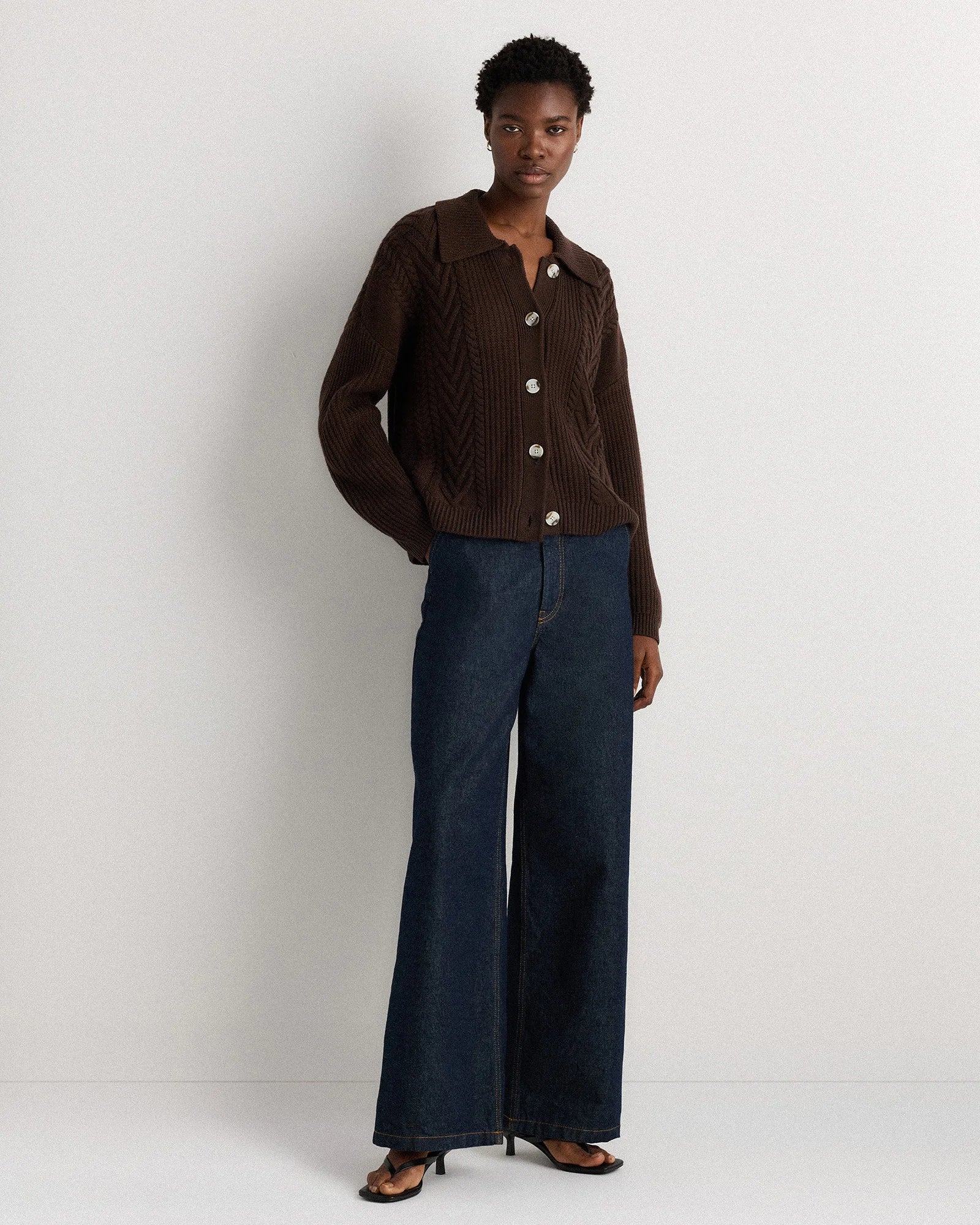 Australian Merino Wool Collared Cable Cardigan - XS / Coffee Bean Brown Secondary image
