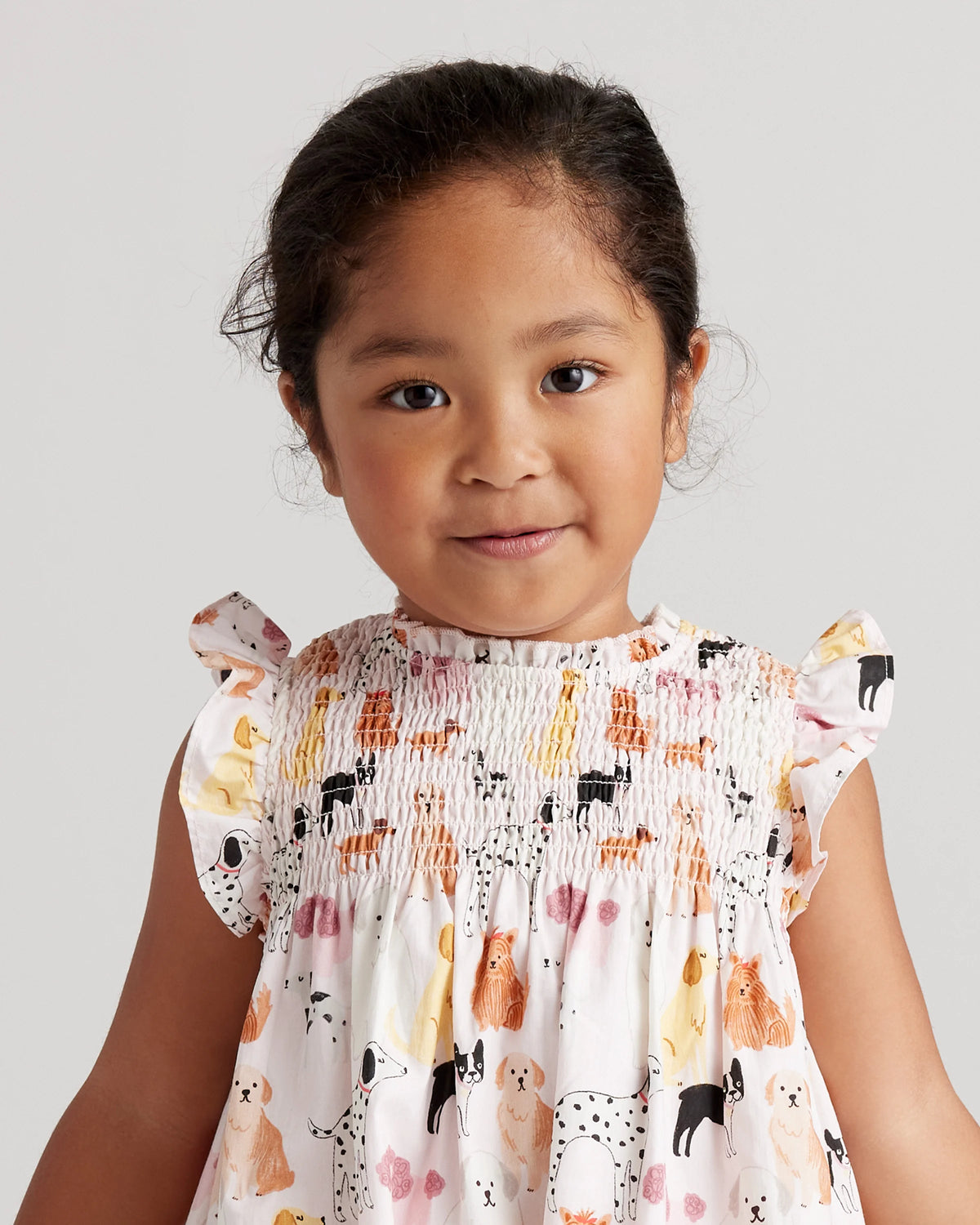 100% Organic Cotton Poplin Smocked Flutter Sleeve Dress - 2T / Blue Ditsy Floral