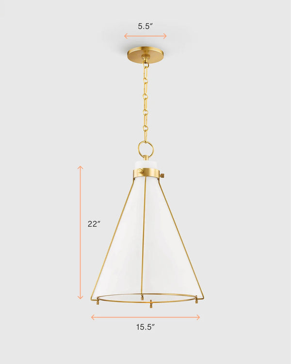 Iron and Opal Glass Conical Pendant Light - One Size / Brass