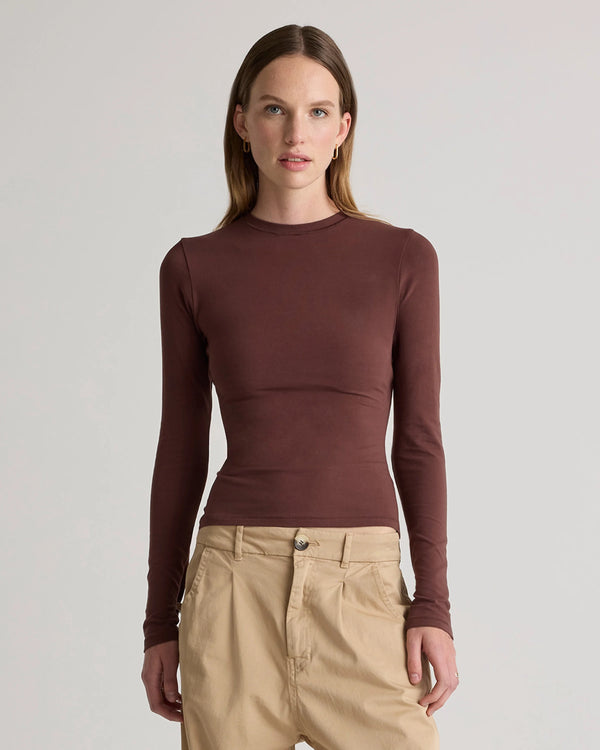 Stretch Cotton Jersey Fitted Long Sleeve T-Shirt - XS / Linen White