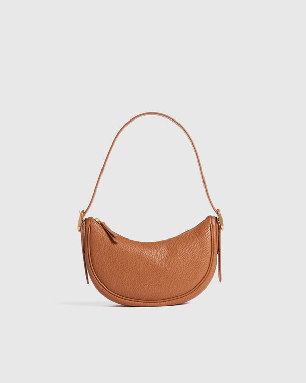 Italian Leather Mini Crescent Shoulder Bag - One Size / Espresso Brown