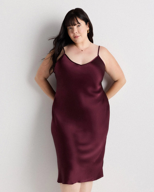 100% Washable Silk Slip Dress - 1X / Champagne
