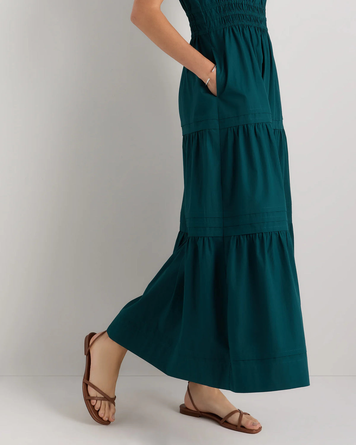 100% Organic Cotton Poplin Tiered Maxi Dress - XS / Riviera Blue Heirloom Floral