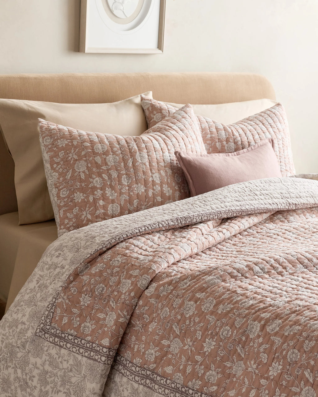 Organic Cotton Block Print Quilted Sham Set - Standard / Green