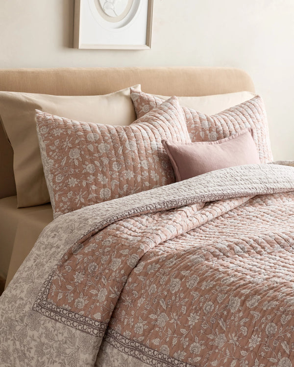 Organic Cotton Block Print Quilted Sham Set - Standard / Green