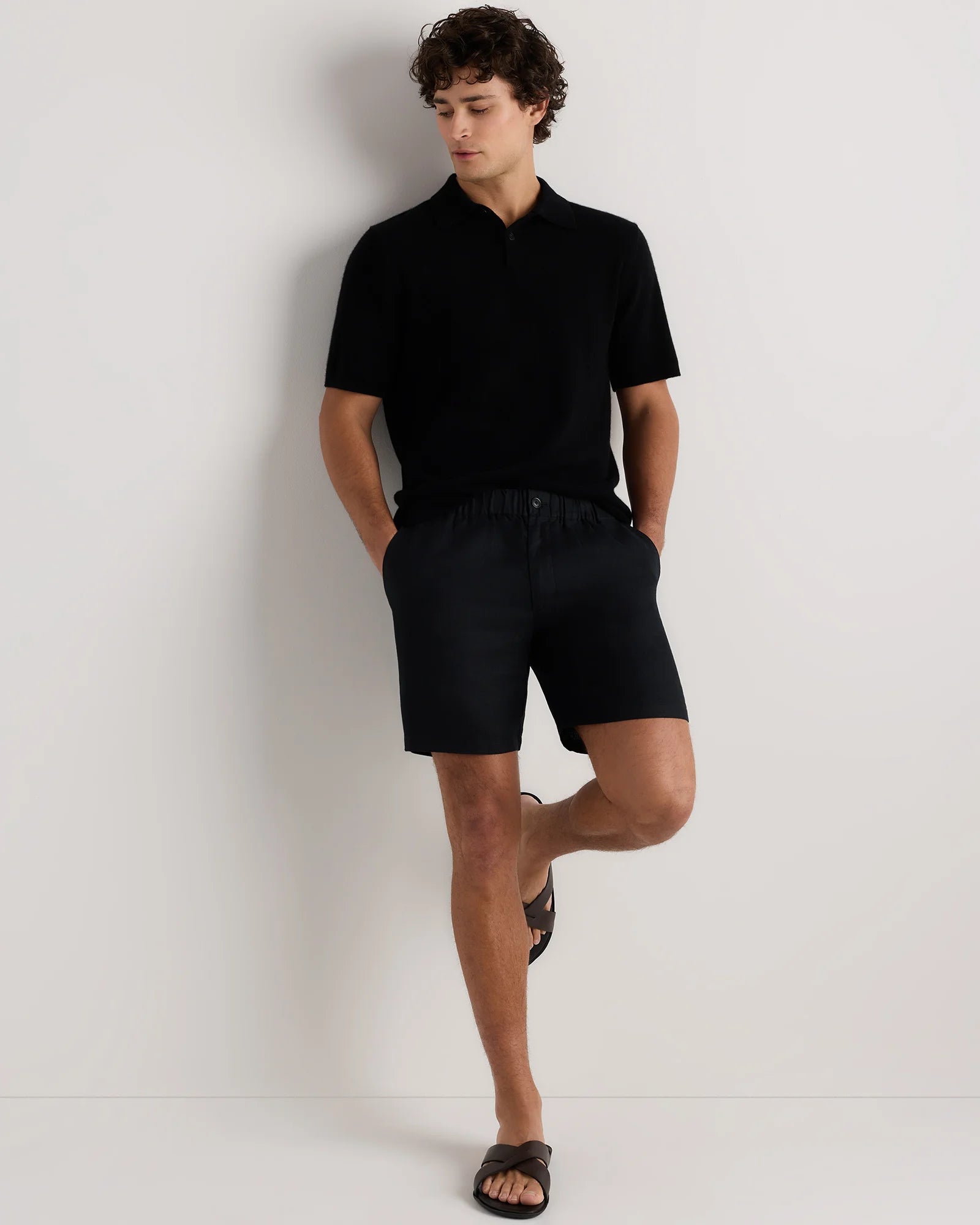 100% European Linen Shorts - 7" - S / Black Secondary image