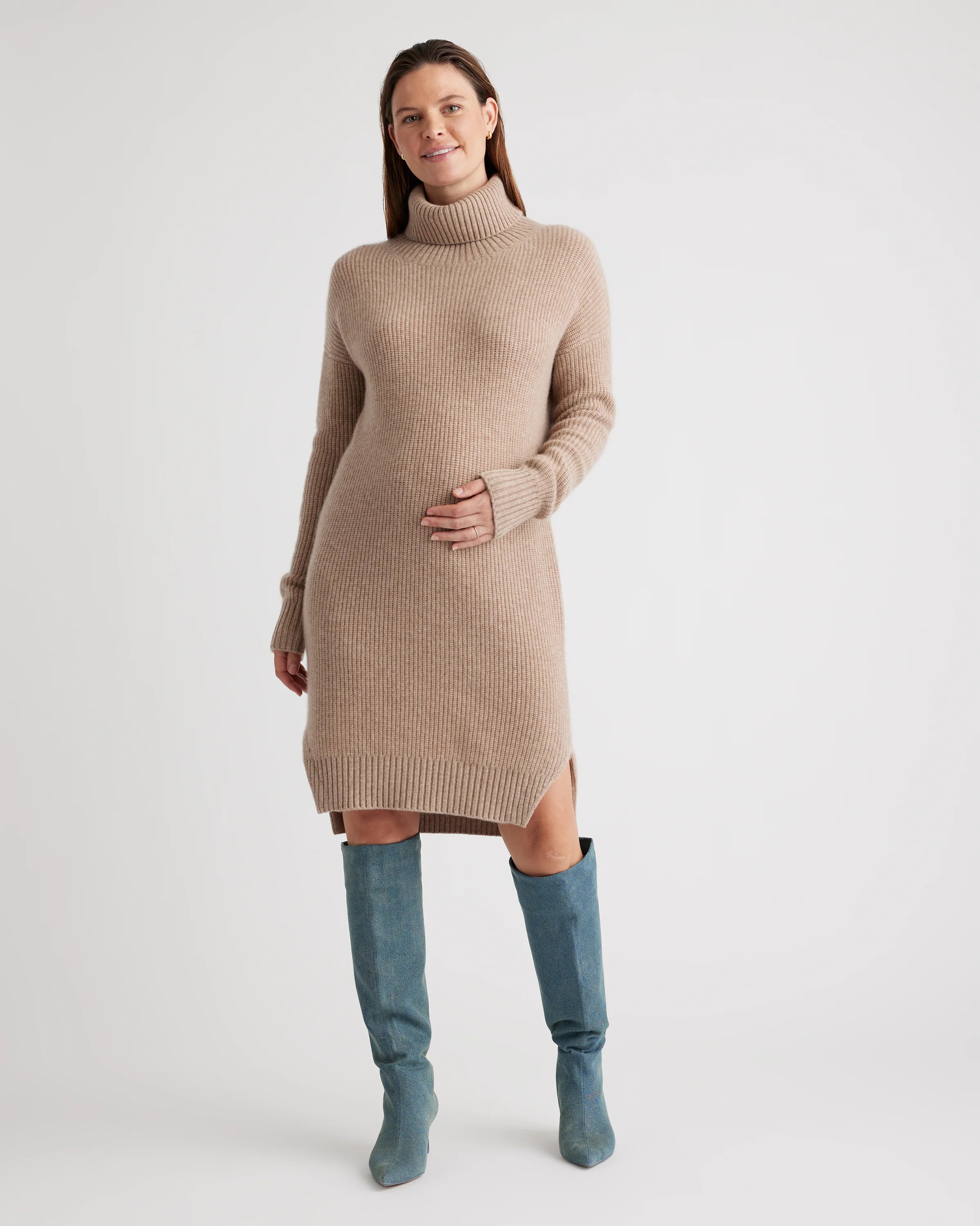 Mongolian Cashmere Fisherman Maternity Sweater Dress - XS / Oatmeal Secondary image
