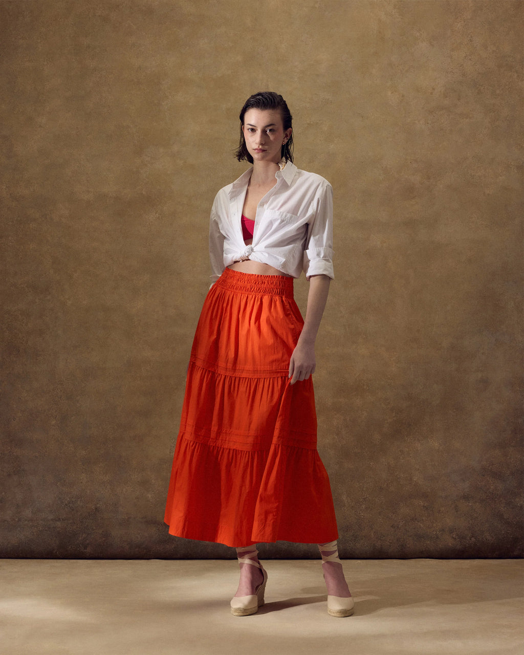100% Organic Cotton Poplin Tiered Maxi Skirt - XS / Black