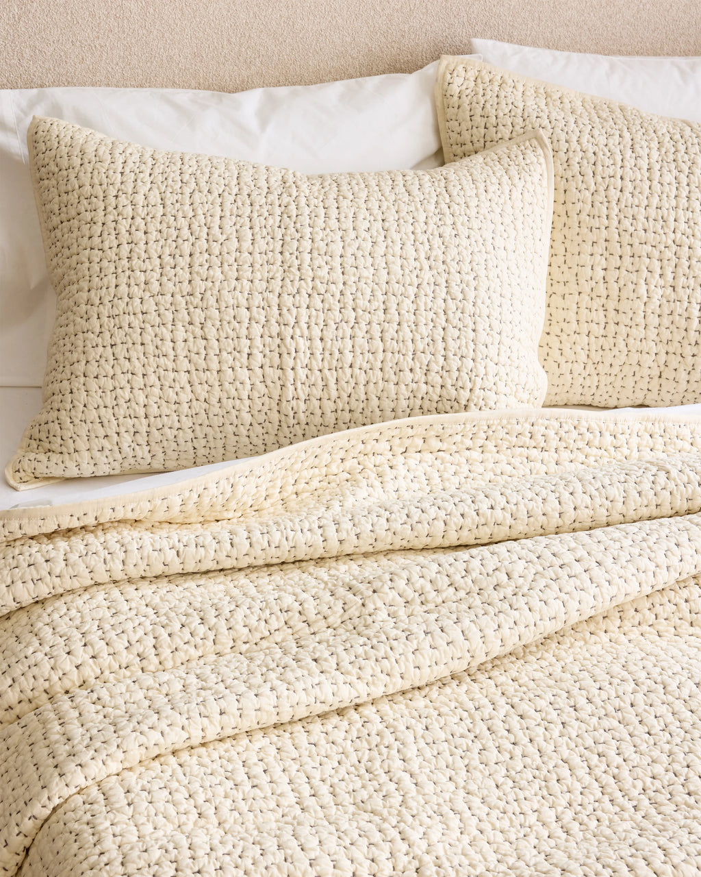 Organic Cotton Hand Stitched Quilt Set - Twin / Stone