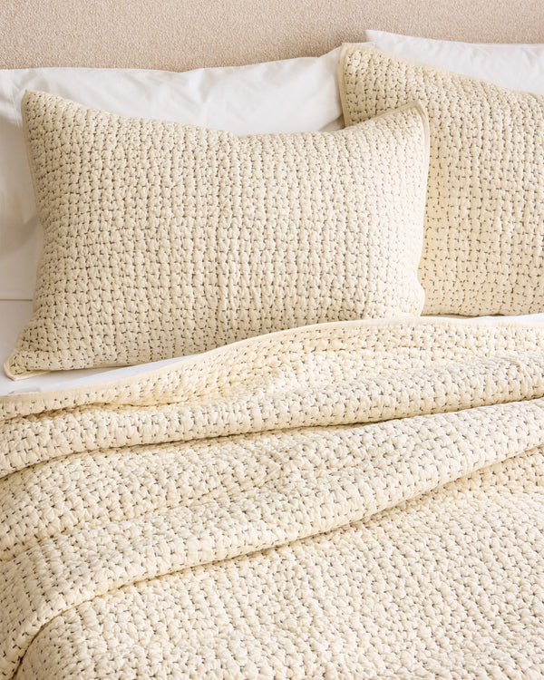 Organic Cotton Hand Stitched Quilted Sham Set - Standard / Ocean