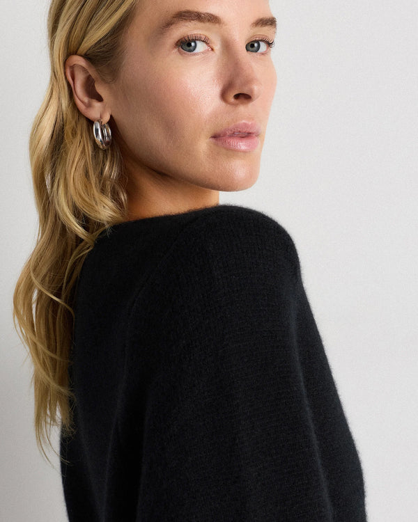 Mongolian Cashmere Structured V-Neck Cardigan - XS / Black