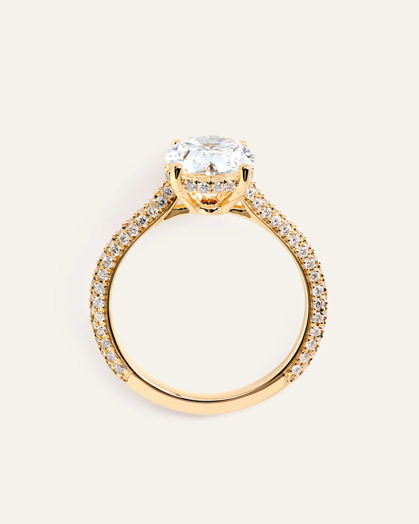 Lab Grown Diamond Oval Pave Cathedral Engagement Ring - 3ct - 4 / Yellow Gold