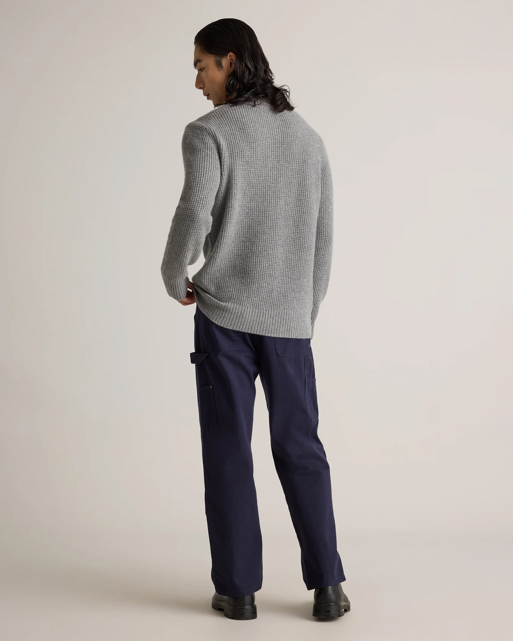 Mongolian Cashmere Waffle Quarter Button Sweater - S / Elk Brown