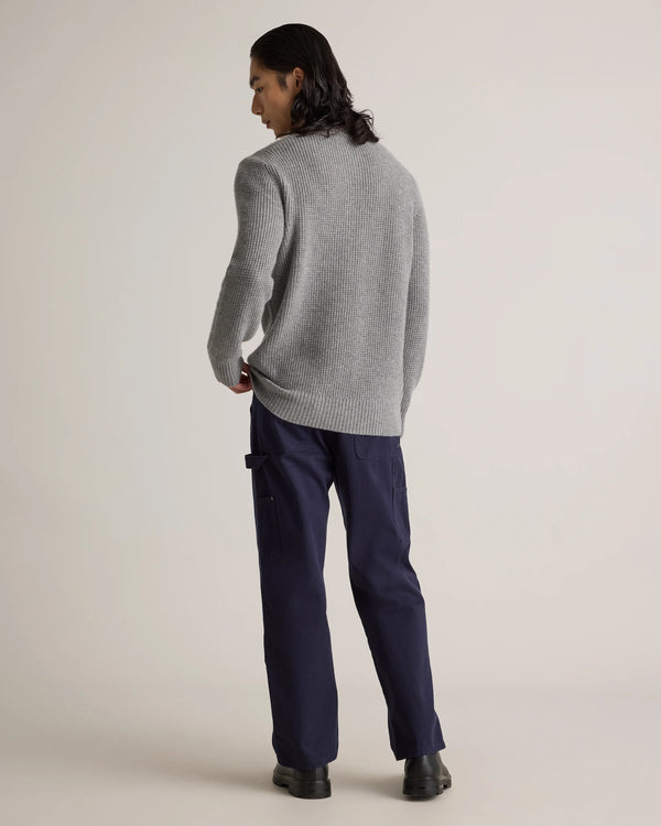 Mongolian Cashmere Waffle Quarter Button Sweater - S / Elk Brown