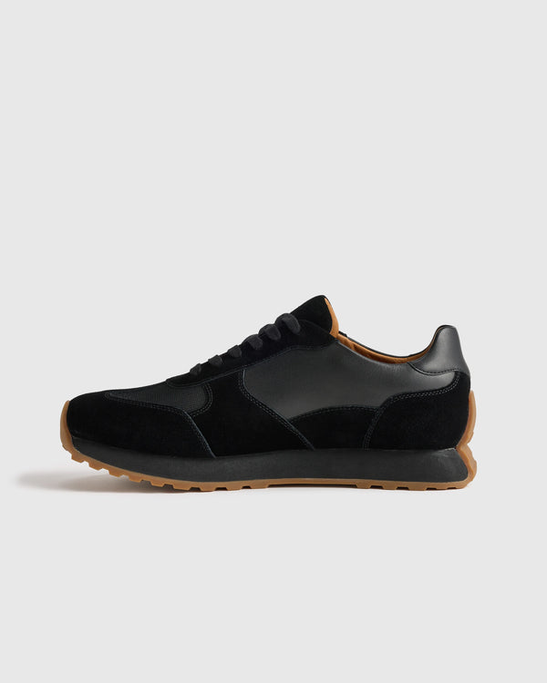 Italian Leather and Suede Retro Runner - 7 / Dark Navy
