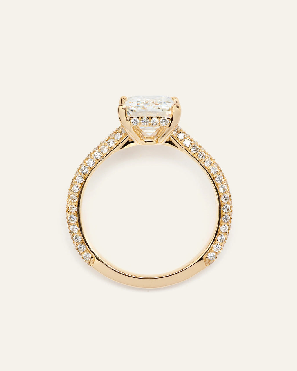Lab Grown Diamond Emerald Pave Cathedral Engagement Ring - 3ct - 4 / Yellow Gold