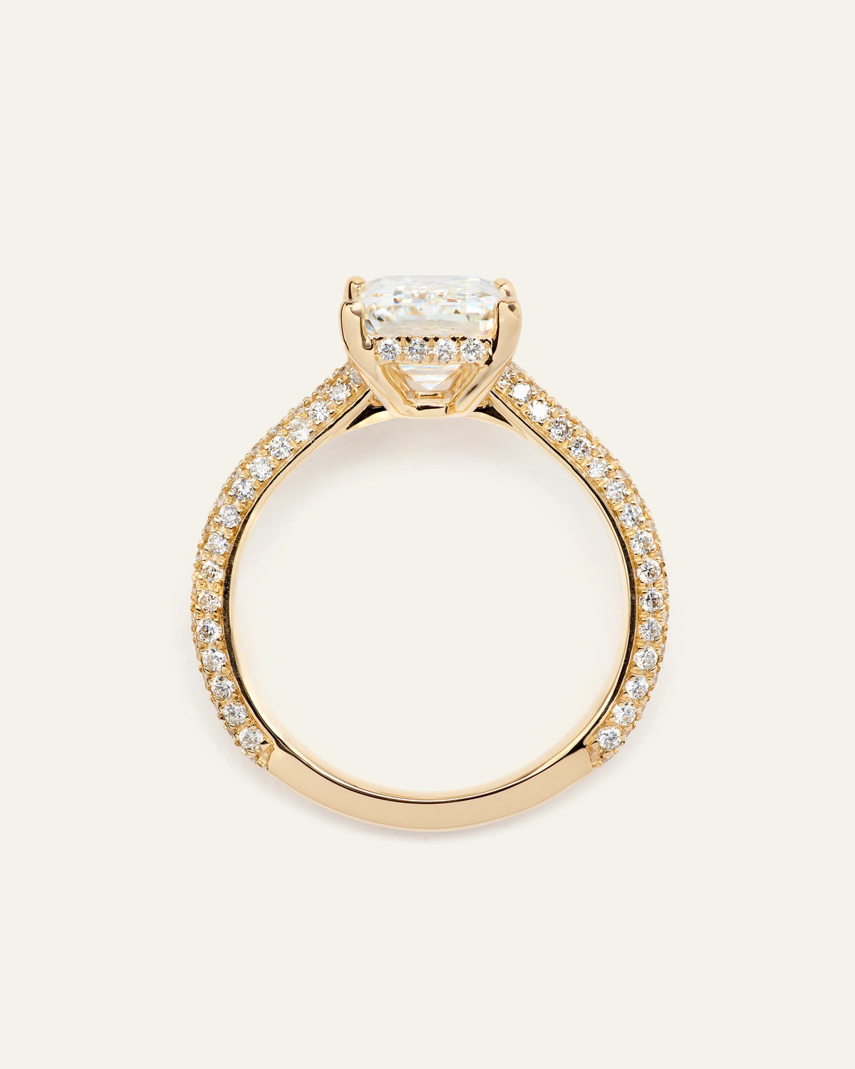 Lab Grown Diamond Emerald Pave Cathedral Engagement Ring - 3ct - 4 / Yellow Gold