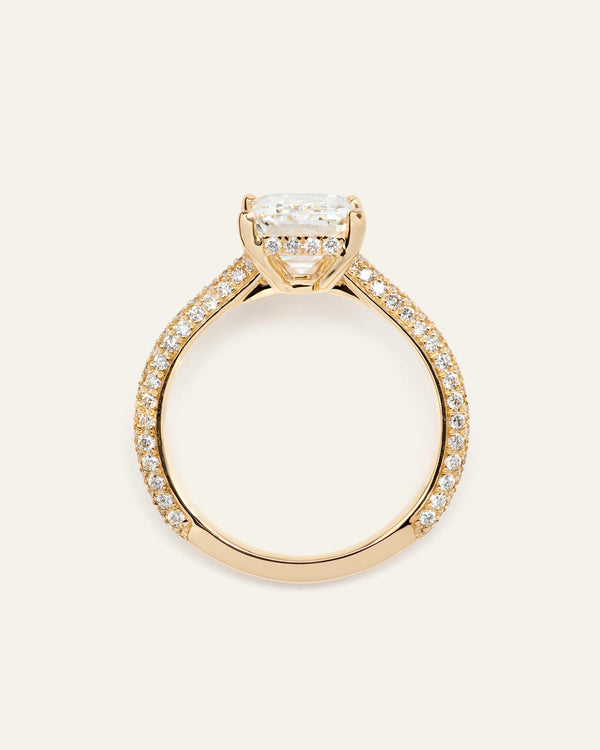 Lab Grown Diamond Emerald Pave Cathedral Engagement Ring - 3ct - 4 / Yellow Gold